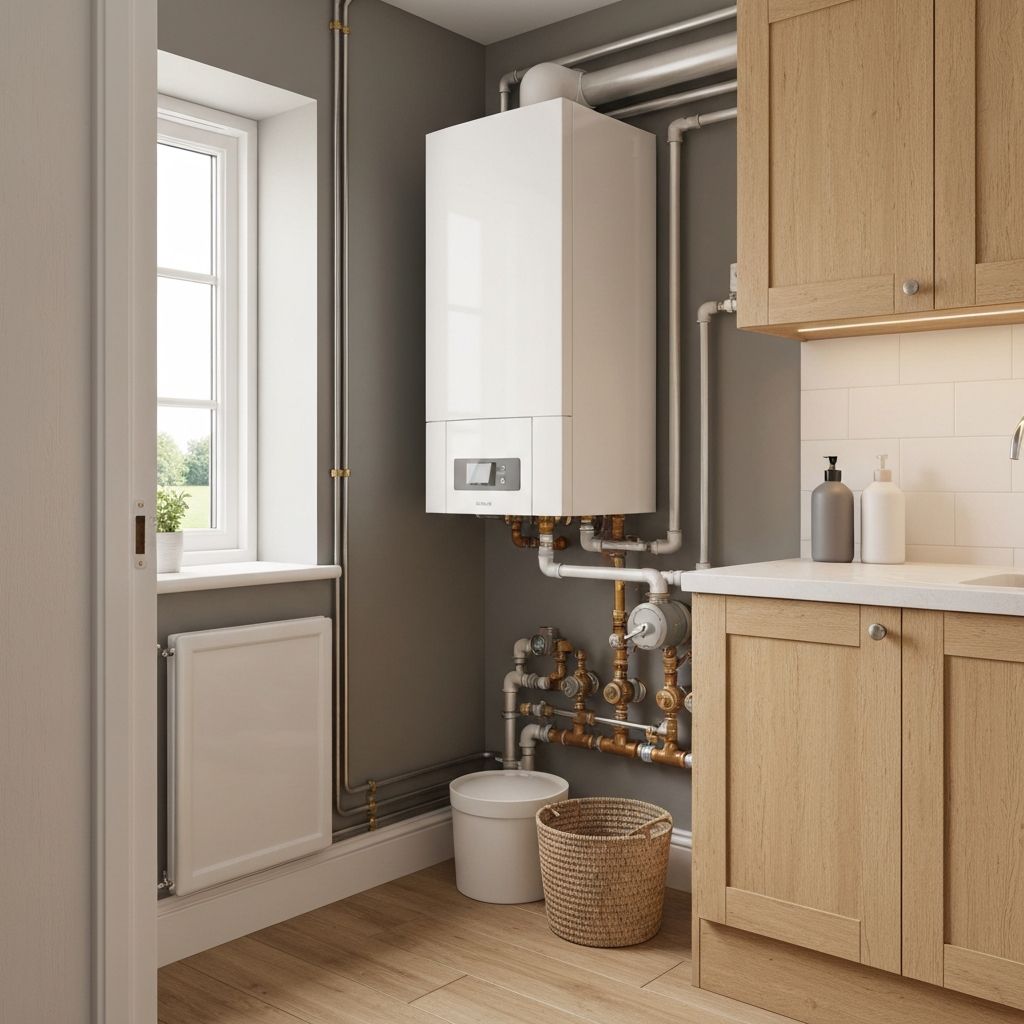 Professional boiler and heating engineer at work